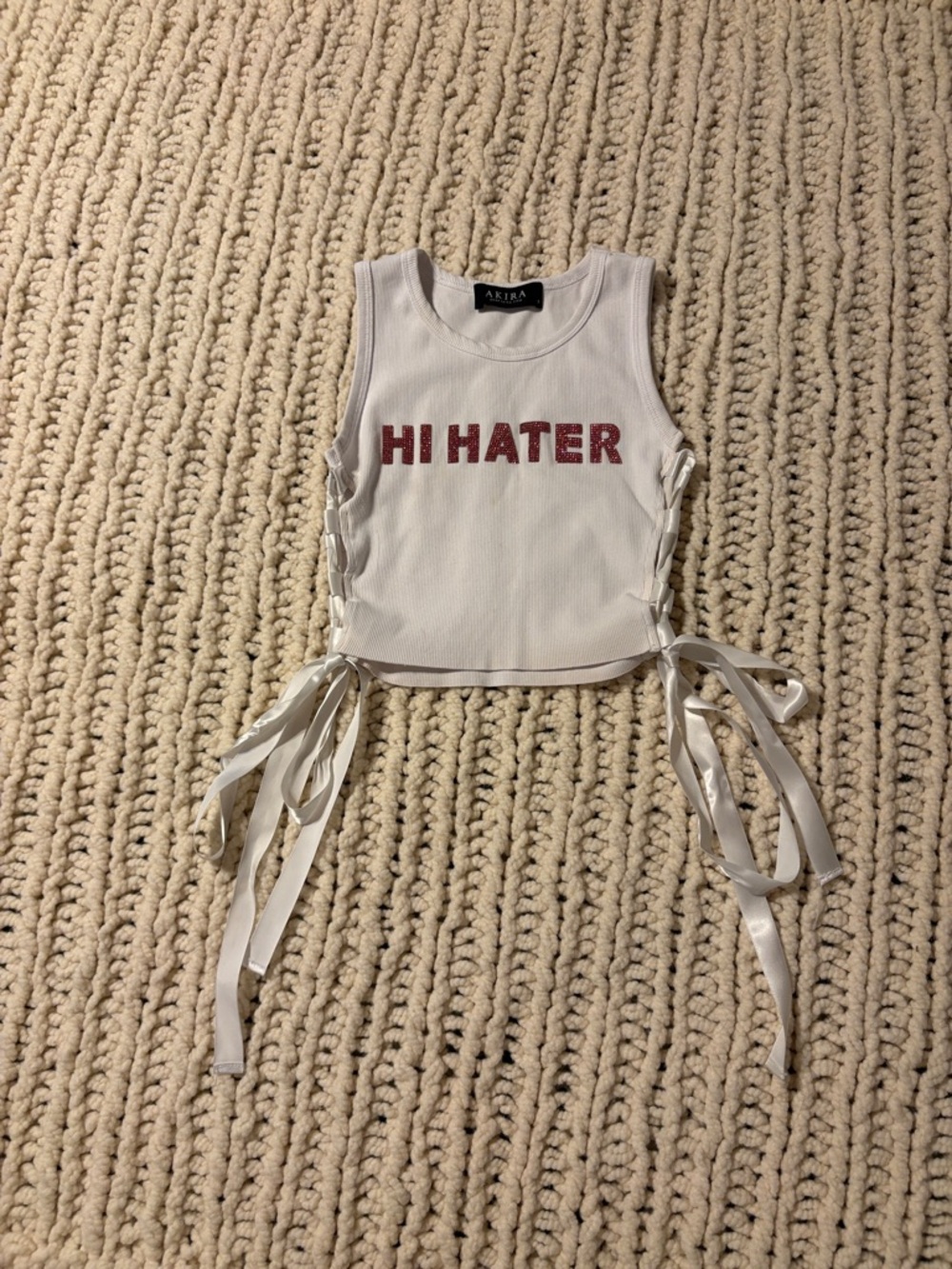 AKIRA White Tank Top with Red 'HI HATER' Text